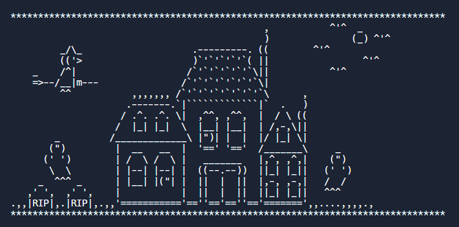 Screenshot of a haunted house designed in computer terminal